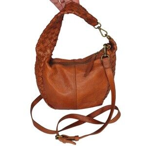 Genuine Brown Leather Braided Convertible Handbag Purse